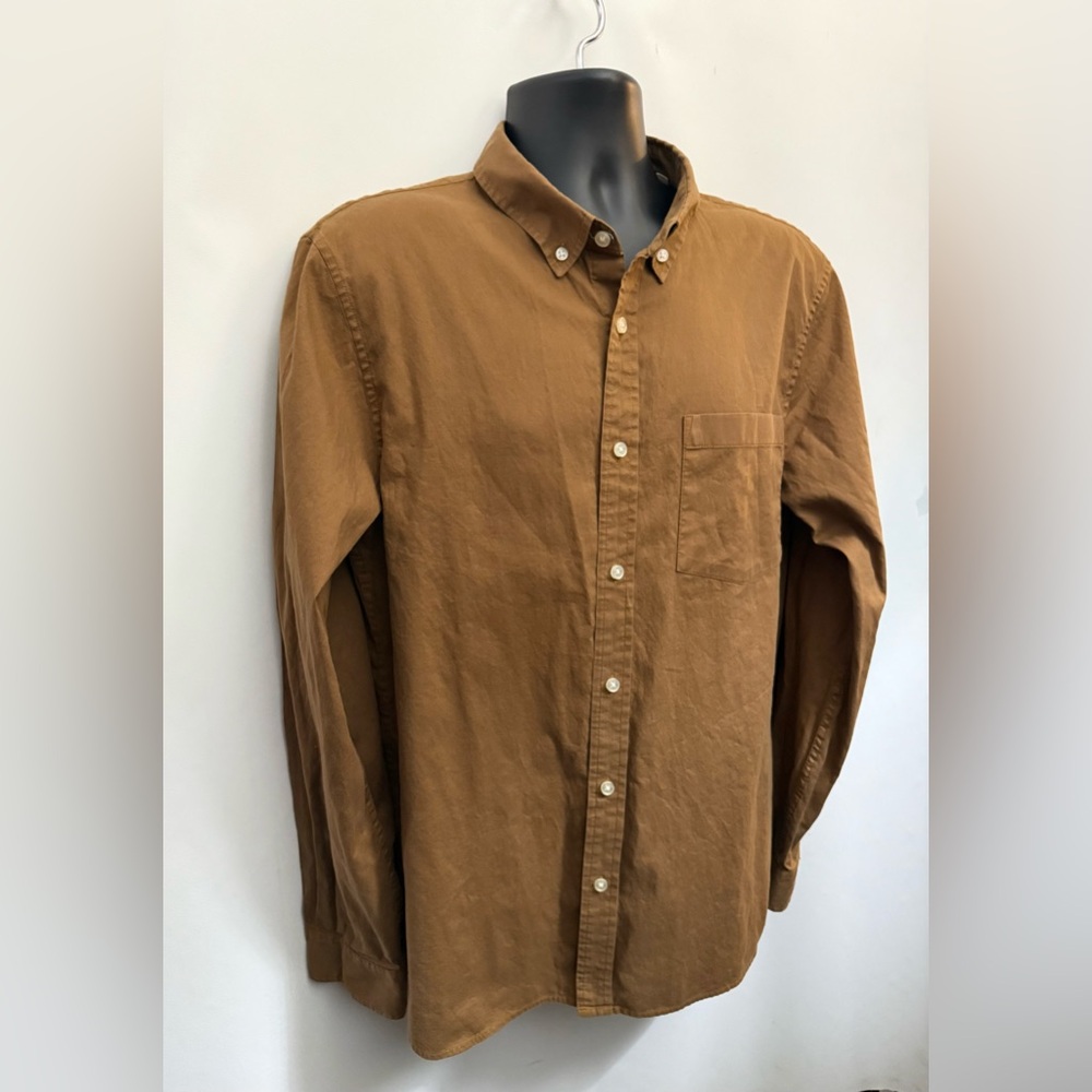 BUCK MASON Shirt Mens L Skyline Poplin Button Down Chest Pocket Brown Cotton - Picture 9 of 14